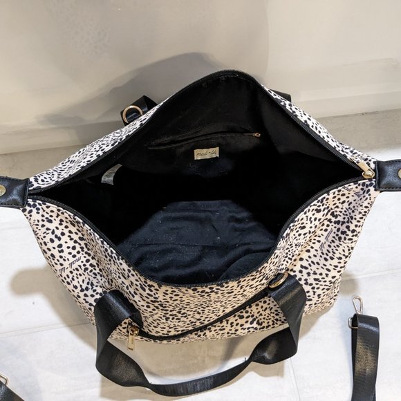 Mali & Lili Weekender Bag Black Cream Duffel Tote Leopard - Picture 3 of 4